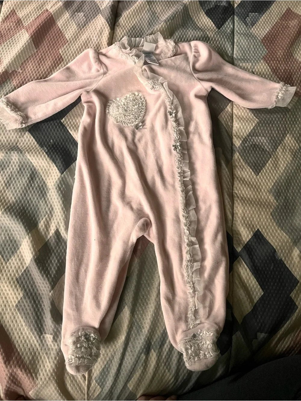 Little Me Pale Pink Ruffle Heart Footed One-Piece
